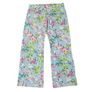 Lilly Pulitzer Aqua Floral Wide-Leg Pants